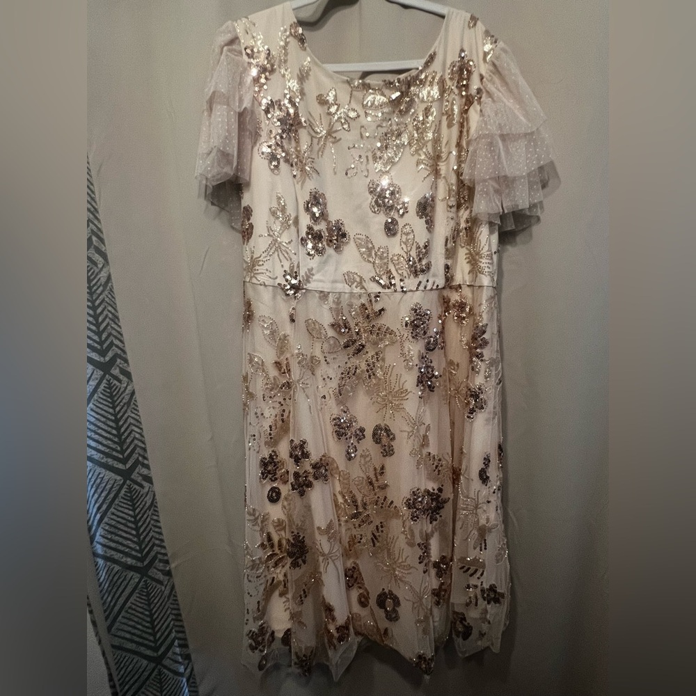 Jessakae Cream and Gold Sequined Moonlight Dress